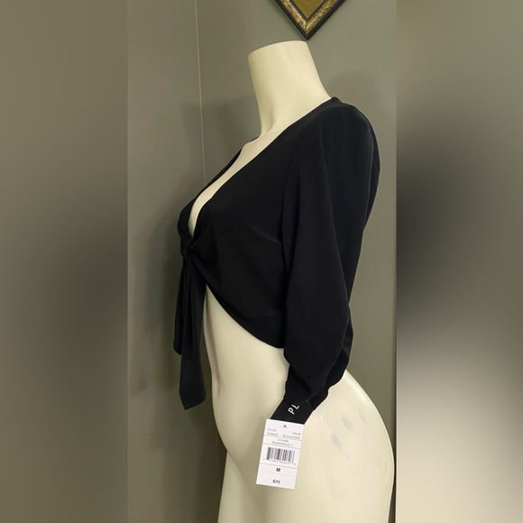 Perceptions New York Women's M Black Bolero Cropped Jacket Ruched Half Sleeve - Picture 4 of 12
